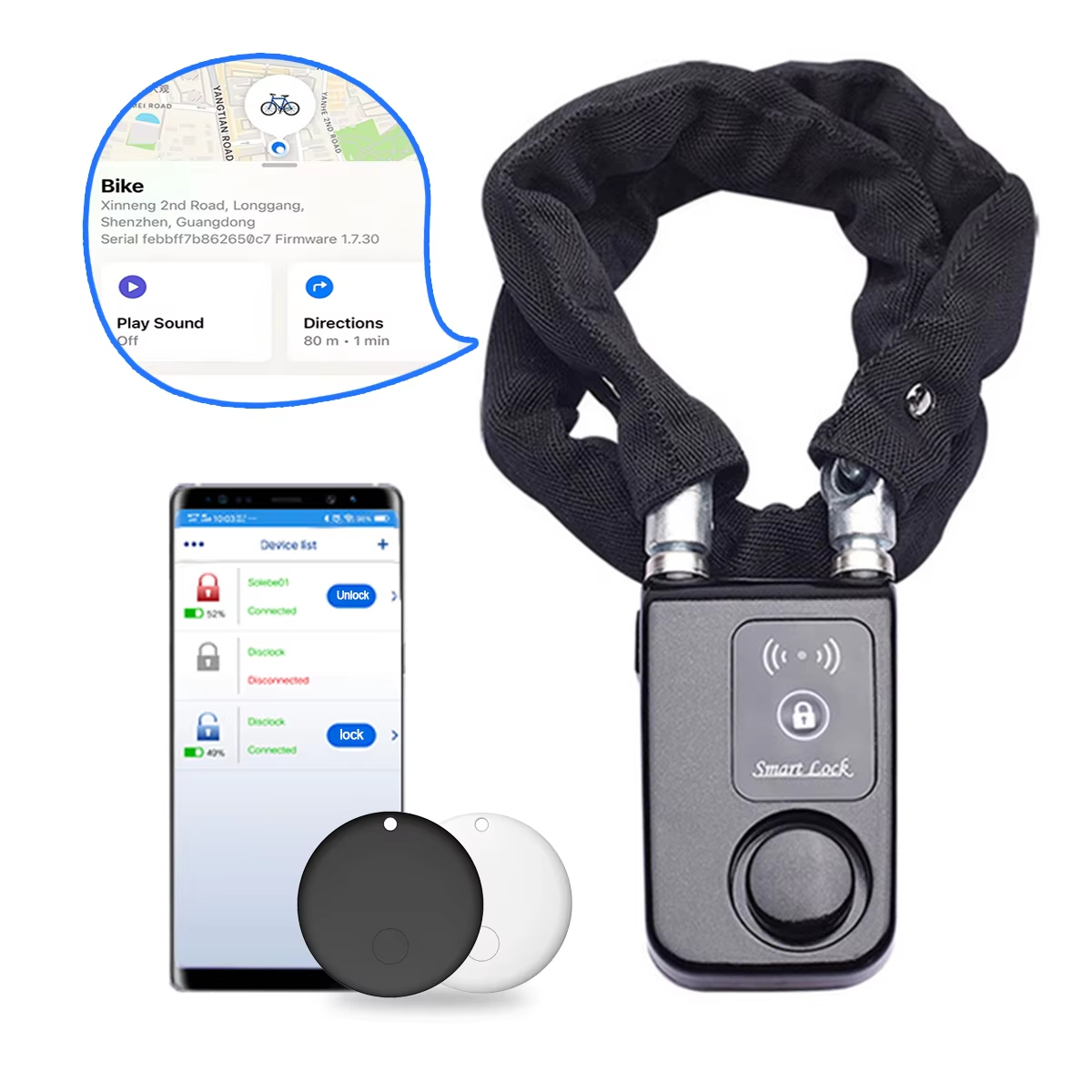 Commuter Bike Lock - 110dB Alarm Özellikli Bisiklet Zincir Kilidi,