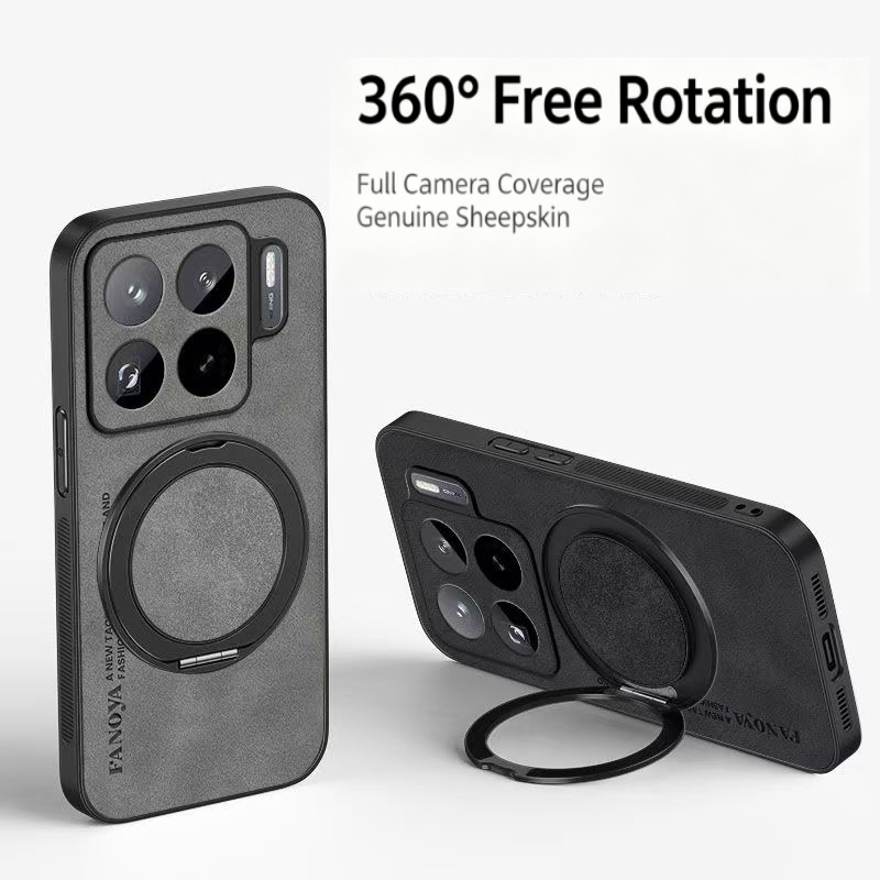 Kickstand Adjustable - Koyun Derisi PU Deri Manyetik Telefon
